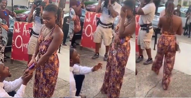 NIgerian Lady turns down her boyfriend’s wedding proposal in Public (video)