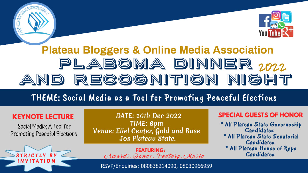 Jos Bloggers & Online Media Association set to hold 2022 Dinner/Recognition Night